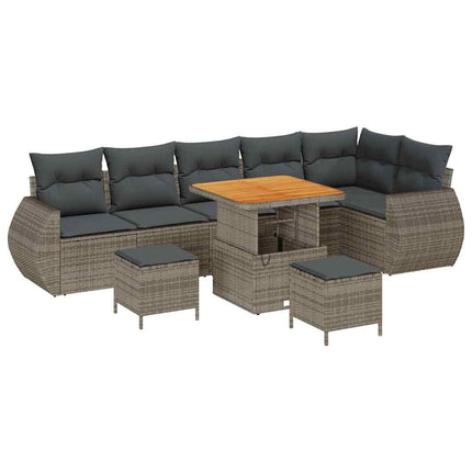 Trädgårdsoffset med kudde med lagring 9 pcs Grå Poly Rattan