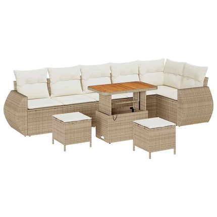 Trädgårdsoffset 9 pcs Beige och gräddfärgad Poly Rattan