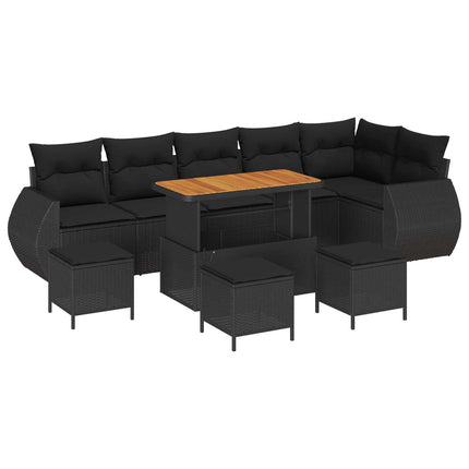 Trädgårdsoffset med kudde med lagring 10 pcs Svart Poly Rattan