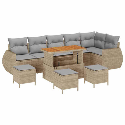 Trädgårdsoffset med kudde 10 pcs Beige och Ljusgrå Poly Rattan