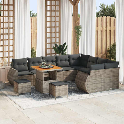 Trädgårdsoffset med kudde med lagring 12 pcs Grå Poly Rattan