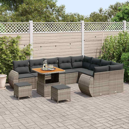 Trädgårdsoffset med kudde med lagring 12 pcs Grå Poly Rattan