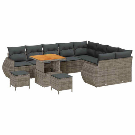 Trädgårdsoffset med kudde med lagring 12 pcs Grå Poly Rattan