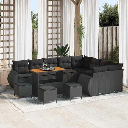 Trädgårdsoffset med kudde med lagring 13 pcs Svart Poly Rattan
