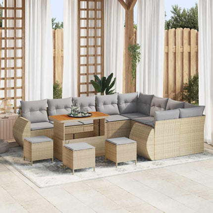 Trädgårdsoffset med kudde 13 pcs Beige och Ljusgrå Poly Rattan