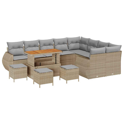 Trädgårdsoffset med kudde 13 pcs Beige och Ljusgrå Poly Rattan