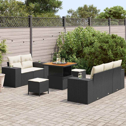 Trädgårdsoffset med kudde 8 pcs Svart och kräm Poly Rattan