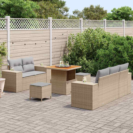 Trädgårdsoffset med kudde 8 pcs Beige och Ljusgrå Poly Rattan