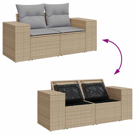 Trädgårdsoffset med kudde 8 pcs Beige och Ljusgrå Poly Rattan
