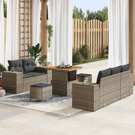 Trädgårdsoffset med kudde med lagring 8 pcs Grå Poly Rattan