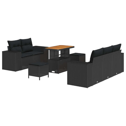 Trädgårdsoffset 8 st 8-Antal sittplatser Svart Poly Rattan