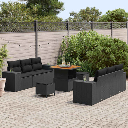 Trädgårdsoffset med kudde Svart 221 x 204 x 85 cm Poly Rattan