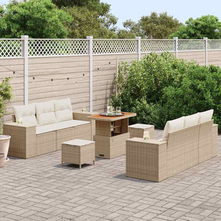 Trädgårdsoffset 9 pcs Beige och gräddfärgad Poly Rattan