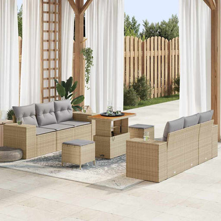 Trädgårdsoffset med kudde 9 pcs Beige och Ljusgrå Poly Rattan