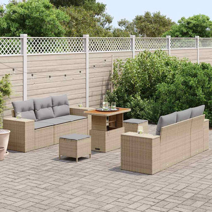 Trädgårdsoffset med kudde 9 pcs Beige och Ljusgrå Poly Rattan