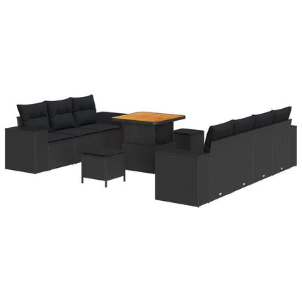 Trädgårdsoffset 10 st 9-Antal sittplatser Svart Poly Rattan