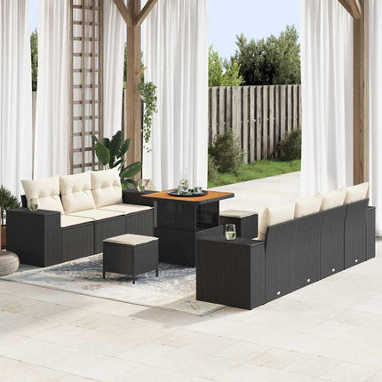 Trädgårdsoffset med kudde 10 pcs Svart och kräm Poly Rattan