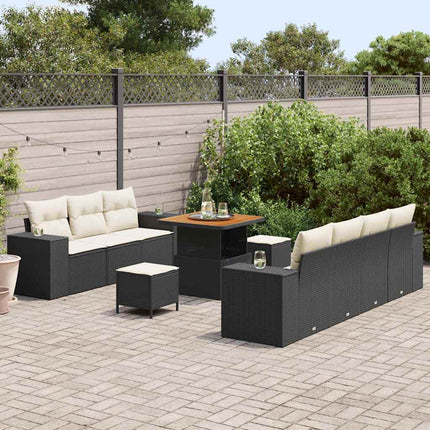 Trädgårdsoffset med kudde 10 pcs Svart och kräm Poly Rattan