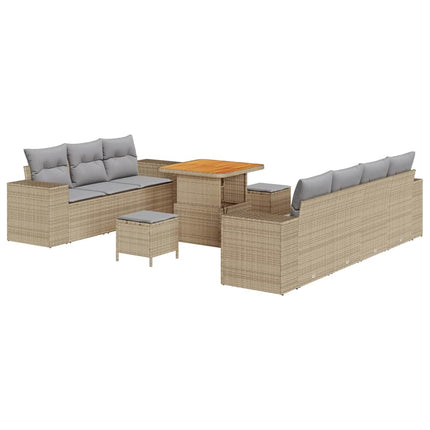 Trädgårdsoffset med kudde 10 pcs Beige och Ljusgrå Poly Rattan