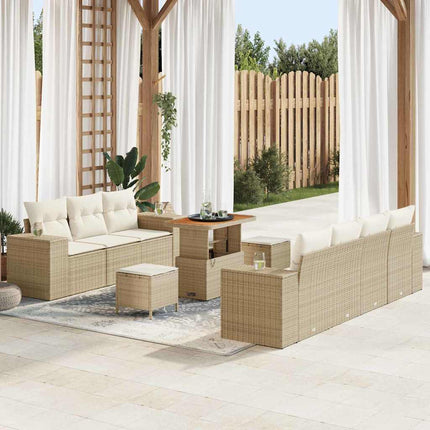 Trädgårdsoffset 10 pcs Beige och gräddfärgad Poly Rattan