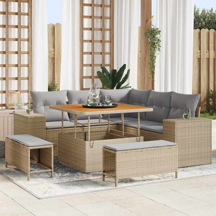 Trädgårdsoffset med kudde 8 pcs Beige och Ljusgrå konstrotting