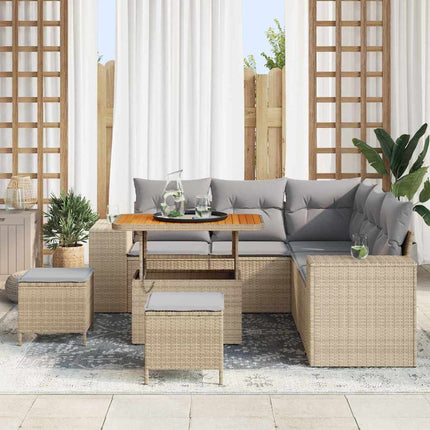 Trädgårdsoffset med kudde 8 pcs Beige och Ljusgrå konstrotting