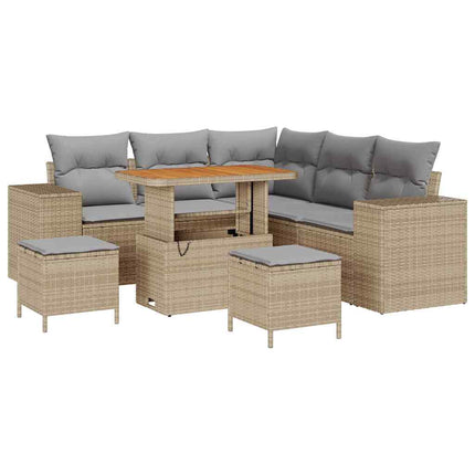 Trädgårdsoffset med kudde 8 pcs Beige och Ljusgrå konstrotting