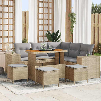 Trädgårdsoffset med kudde 9 pcs Beige och Ljusgrå konstrotting