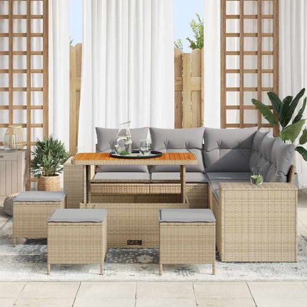 Trädgårdsoffset med kudde 9 pcs Beige och Ljusgrå konstrotting