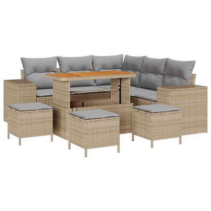 Trädgårdsoffset med kudde 9 pcs Beige och Ljusgrå konstrotting