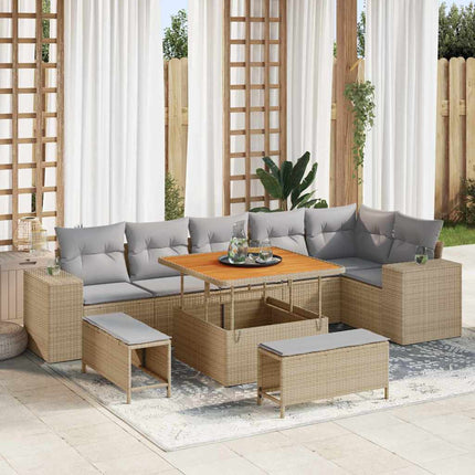 Trädgårdsoffset med kudde 9 pcs Beige och Ljusgrå konstrotting