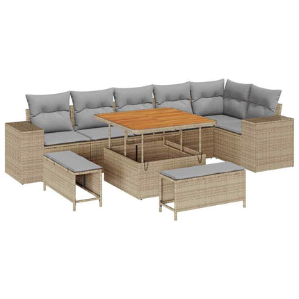 Trädgårdsoffset med kudde 9 pcs Beige och Ljusgrå konstrotting