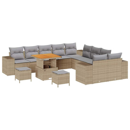 Trädgårdsoffset med kudde 13 pcs Beige och Ljusgrå konstrotting