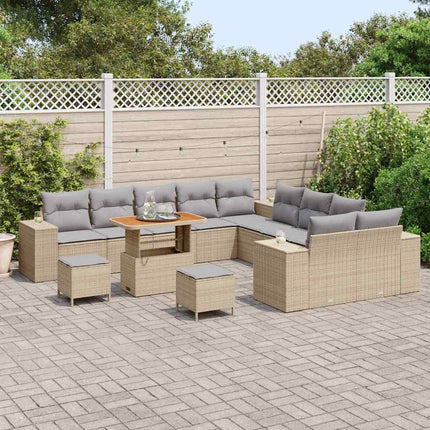Trädgårdsoffset med kudde 13 pcs Beige och Ljusgrå konstrotting