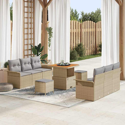 Trädgårdsoffset med kudde med lagring 9 pcs Beige och Ljusgrå
