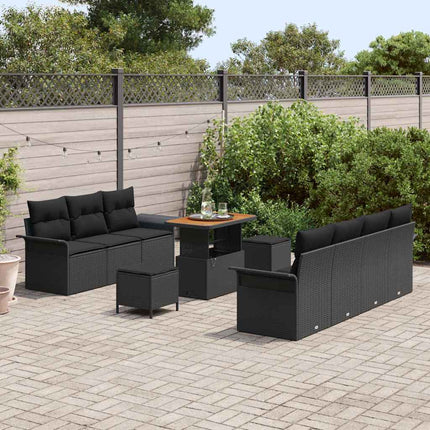 Trädgårdsoffset med kudde med lagring med kudde 10 pcs Svart