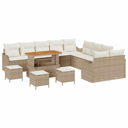 Trädgårdsoffset med kudde 14 pcs Beige och gräddfärgad