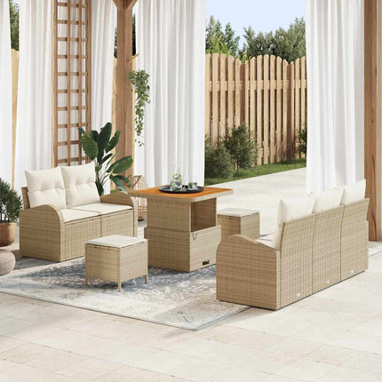 Trädgårdsoffset med kudde med kudde 8 pcs Beige och gräddfärgad