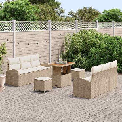 Trädgårdsoffset med kudde med kudde 9 pcs Beige och gräddfärgad