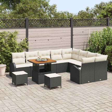 Trädgårdsoffset med kudde med lagring 12 pcs Svart och kräm