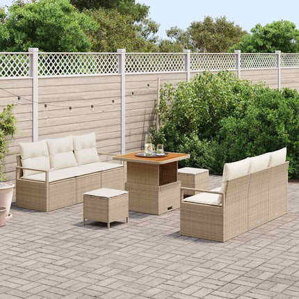 Trädgårdsoffset med lagring 9 pcs Beige Poly rattan
