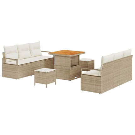 Trädgårdsoffset med lagring 9 pcs Beige Poly rattan
