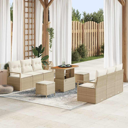 Trädgårdsoffset med lagring 9 pcs Beige Poly rattan