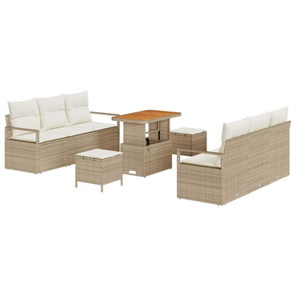 Trädgårdsoffset med lagring 9 pcs Beige Poly rattan