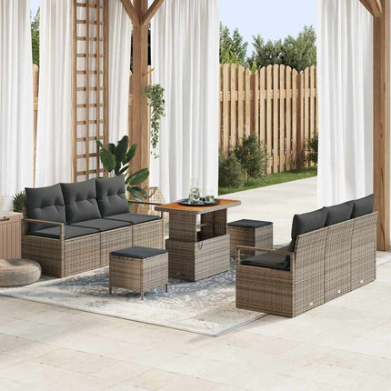 Trädgårdsoffset med lagring 9 pcs Grå Poly rattan