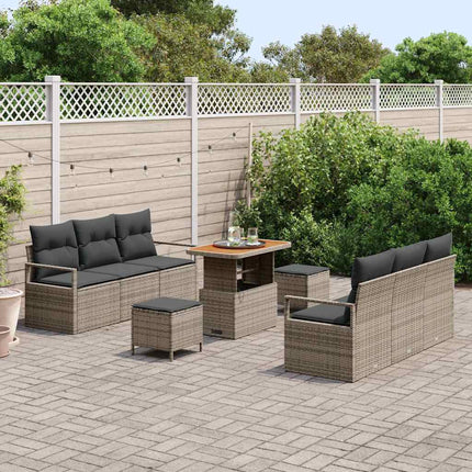Trädgårdsoffset med lagring 9 pcs Grå Poly rattan