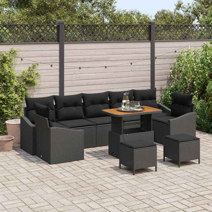 Trädgårdsoffset med kudde med lagring 10 pcs Svart Poly rattan