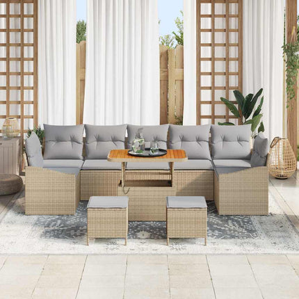 Trädgårdsoffset med kudde med lagring 10 pcs Beige Poly rattan