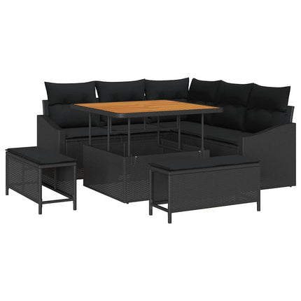 Trädgårdsoffset med kudde med lagring 8 pcs Svart Poly rattan