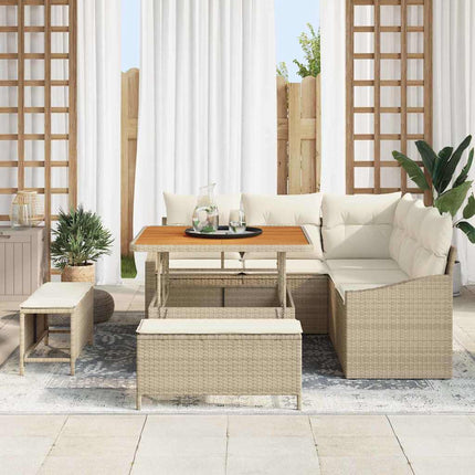 Trädgårdsoffset med kudde med lagring 8 pcs Beige Poly rattan